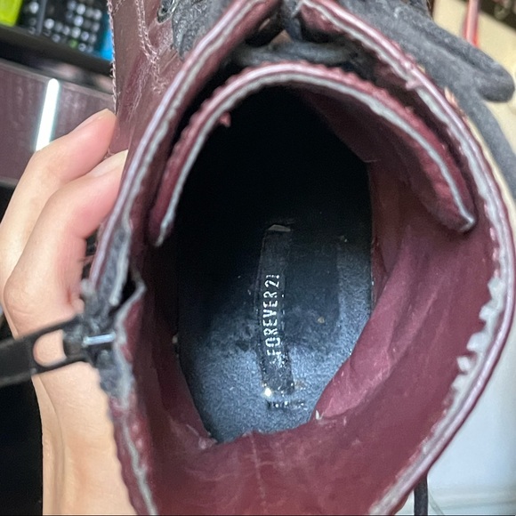 forever21 maroon chunky platform lace up heeled boots - Picture 7 of 8